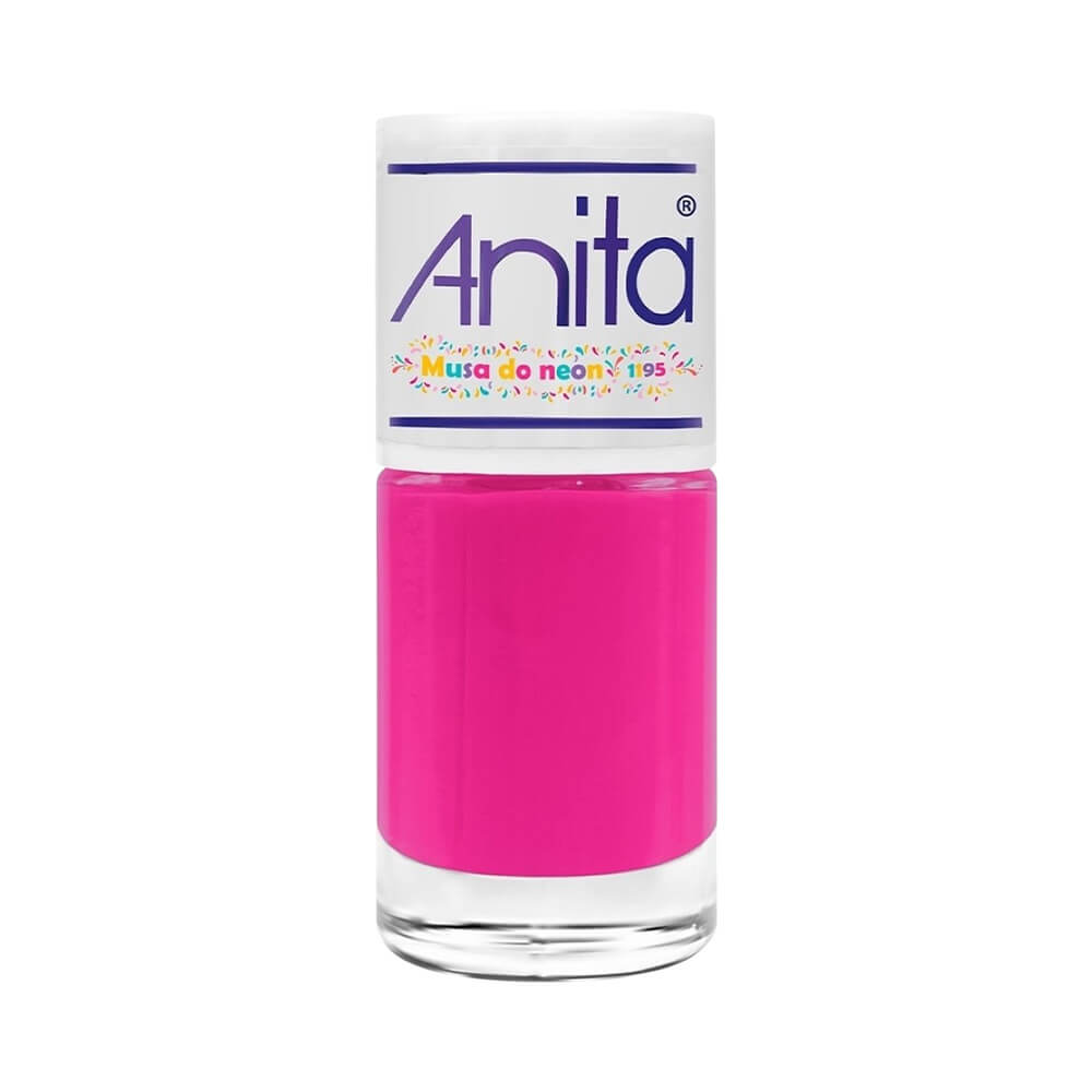 Esmalte Anita 10ml na cor Musa do Neon, rosa neon vibrante com acabamento cremoso e brilho intenso